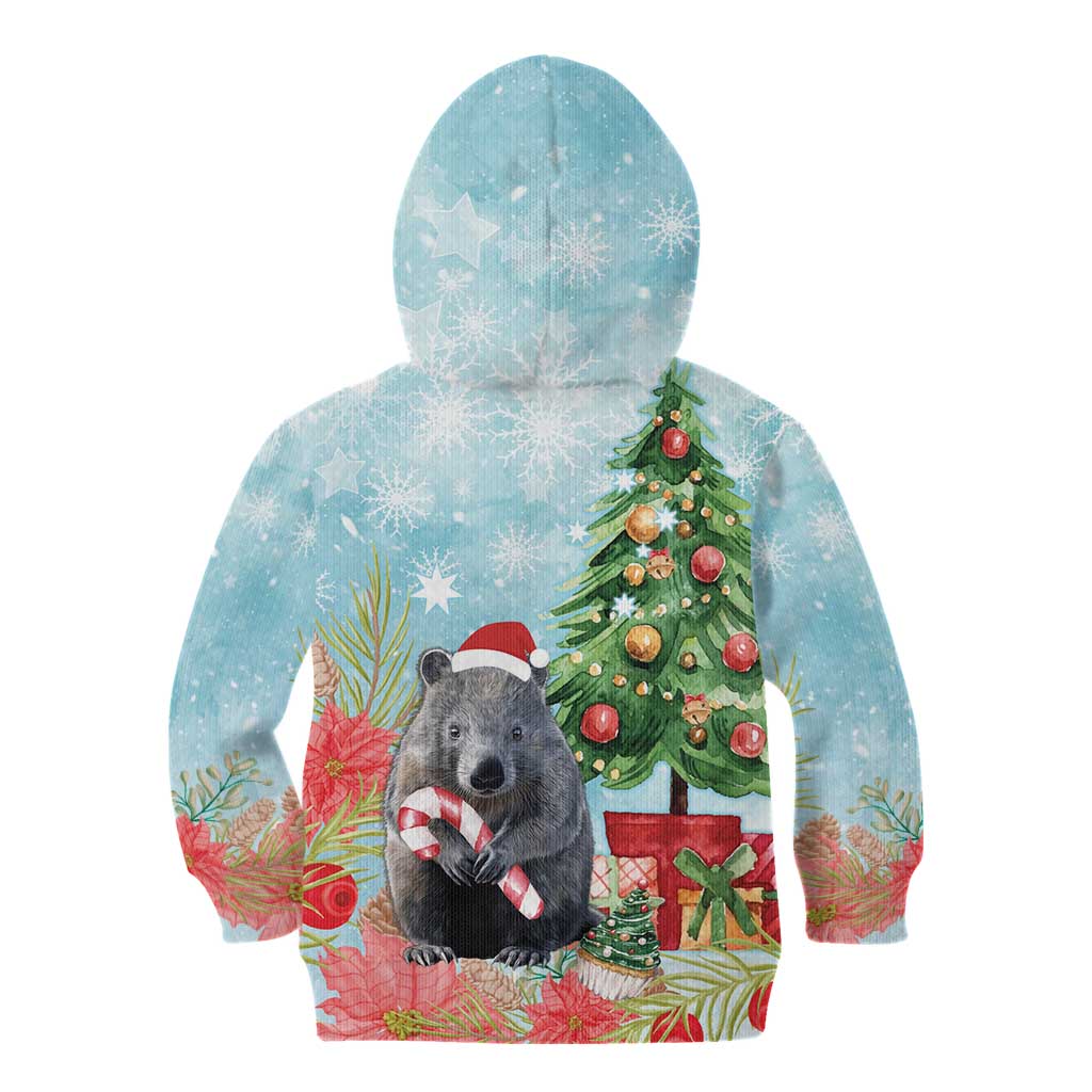 Australia Christmas Kid Hoodie Merry Wombat-mas Watercolor Style