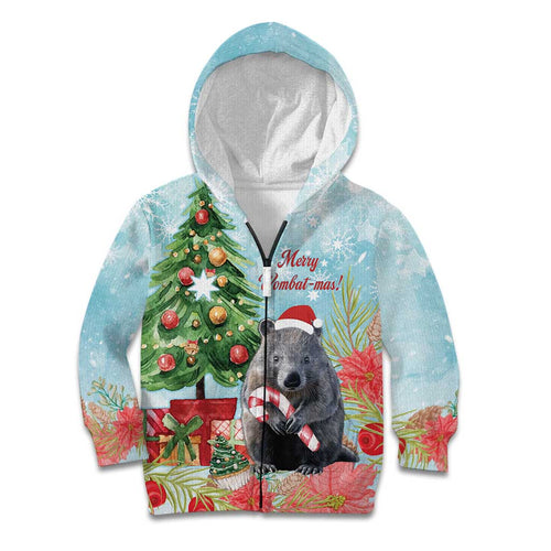 Australia Christmas Kid Hoodie Merry Wombat-mas Watercolor Style
