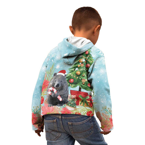 Australia Christmas Kid Hoodie Merry Wombat-mas Watercolor Style