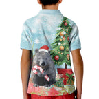 Australia Christmas Kid Polo Shirt Merry Wombat-mas Watercolor Style