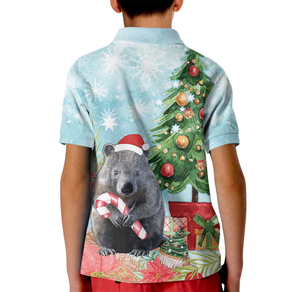 Australia Christmas Kid Polo Shirt Merry Wombat-mas Watercolor Style