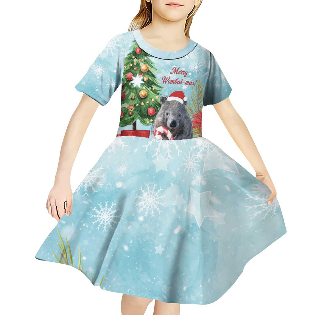 Australia Christmas Kid Short Sleeve Dress Merry Wombat-mas Watercolor Style
