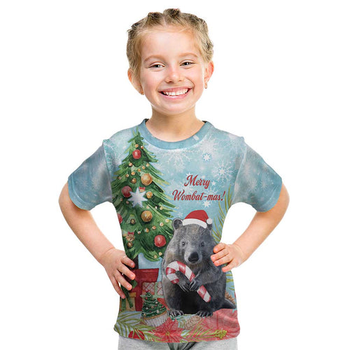Australia Christmas Kid T Shirt Merry Wombat-mas Watercolor Style