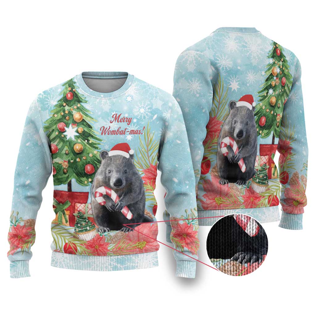 Australia Christmas Ugly Christmas Sweater Merry Wombat-mas Watercolor Style