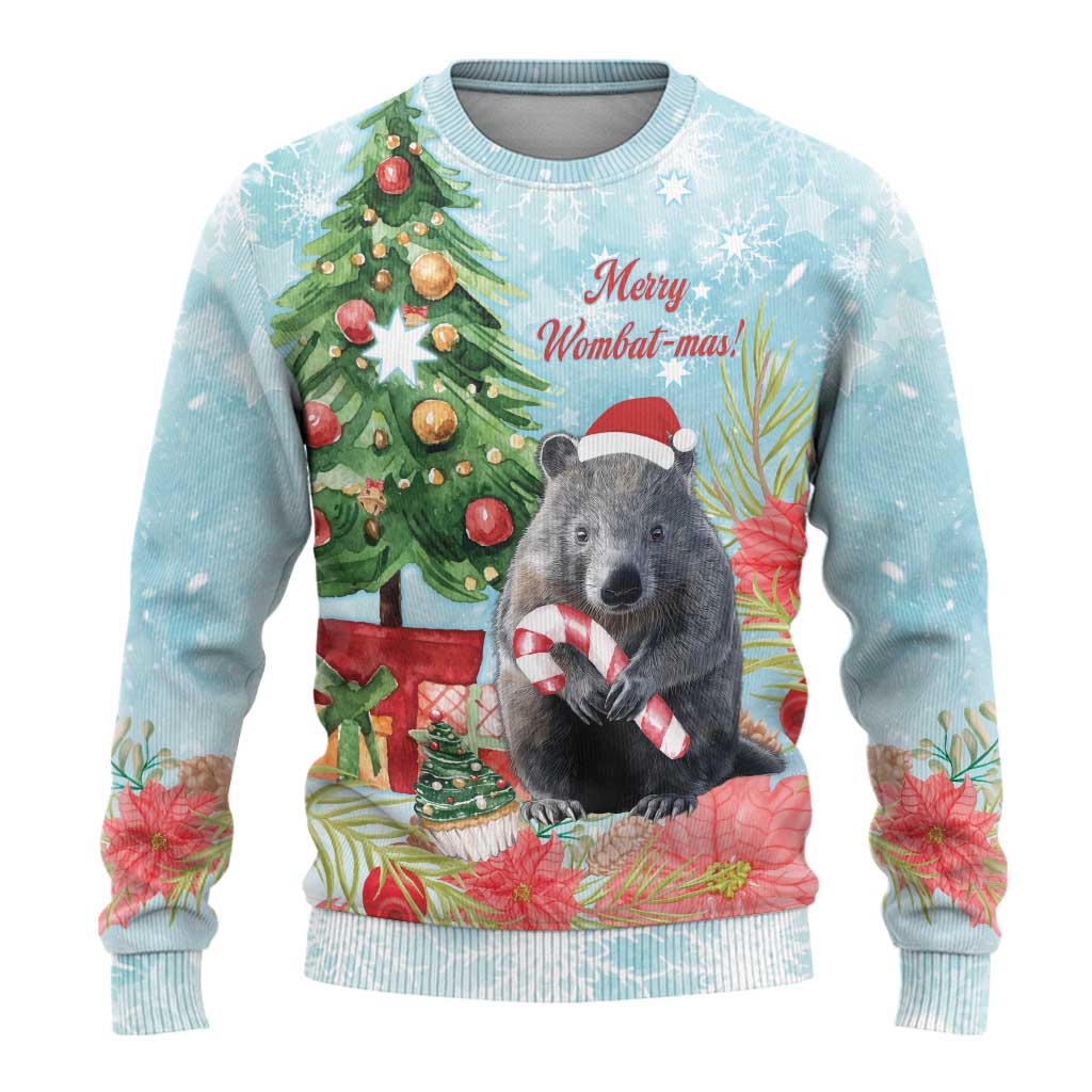 Australia Christmas Ugly Christmas Sweater Merry Wombat-mas Watercolor Style