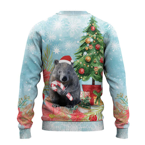 Australia Christmas Ugly Christmas Sweater Merry Wombat-mas Watercolor Style