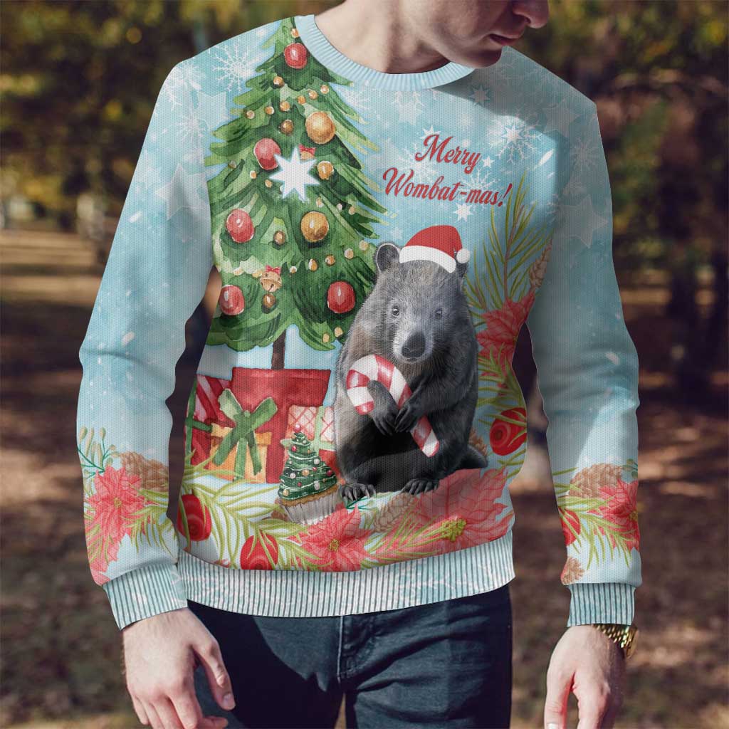 Australia Christmas Ugly Christmas Sweater Merry Wombat-mas Watercolor Style