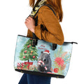 Australia Christmas Leather Tote Bag Merry Wombat-mas Watercolor Style