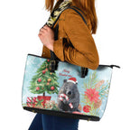 Australia Christmas Leather Tote Bag Merry Wombat-mas Watercolor Style