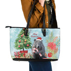 Australia Christmas Leather Tote Bag Merry Wombat-mas Watercolor Style