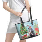 Australia Christmas Leather Tote Bag Merry Wombat-mas Watercolor Style