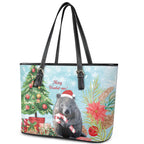 Australia Christmas Leather Tote Bag Merry Wombat-mas Watercolor Style