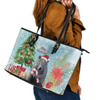 Australia Christmas Leather Tote Bag Merry Wombat-mas Watercolor Style