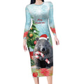 Australia Christmas Long Sleeve Bodycon Dress Merry Wombat-mas Watercolor Style