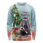 Australia Christmas Long Sleeve Shirt Merry Wombat-mas Watercolor Style