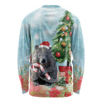 Australia Christmas Long Sleeve Shirt Merry Wombat-mas Watercolor Style