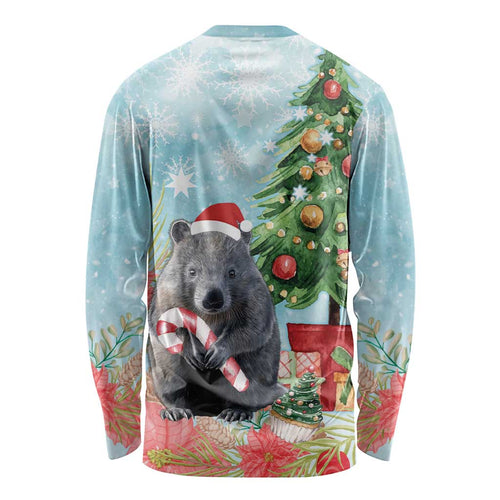 Australia Christmas Long Sleeve Shirt Merry Wombat-mas Watercolor Style