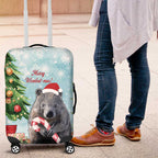 Australia Christmas Luggage Cover Merry Wombat-mas Watercolor Style