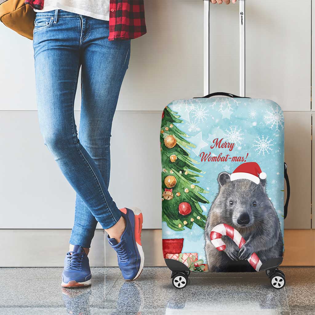 Australia Christmas Luggage Cover Merry Wombat-mas Watercolor Style