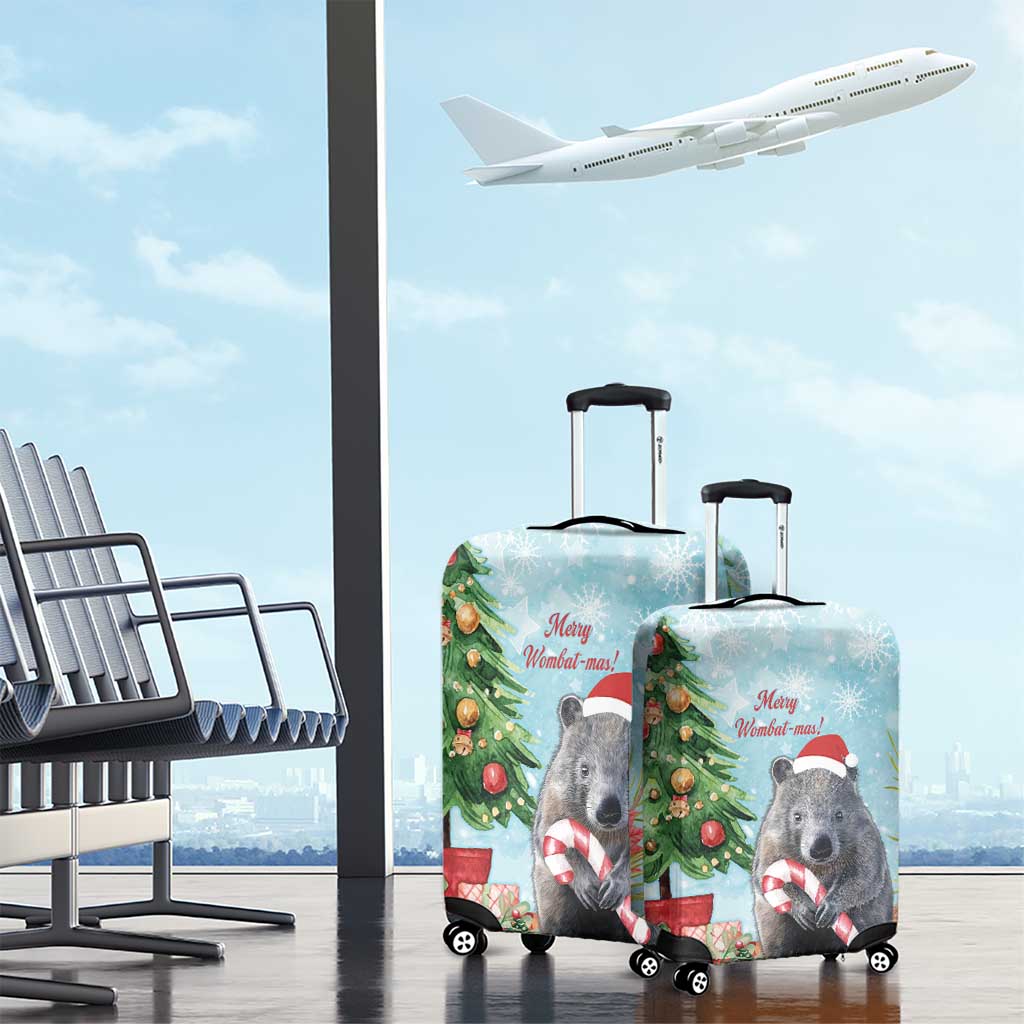 Australia Christmas Luggage Cover Merry Wombat-mas Watercolor Style