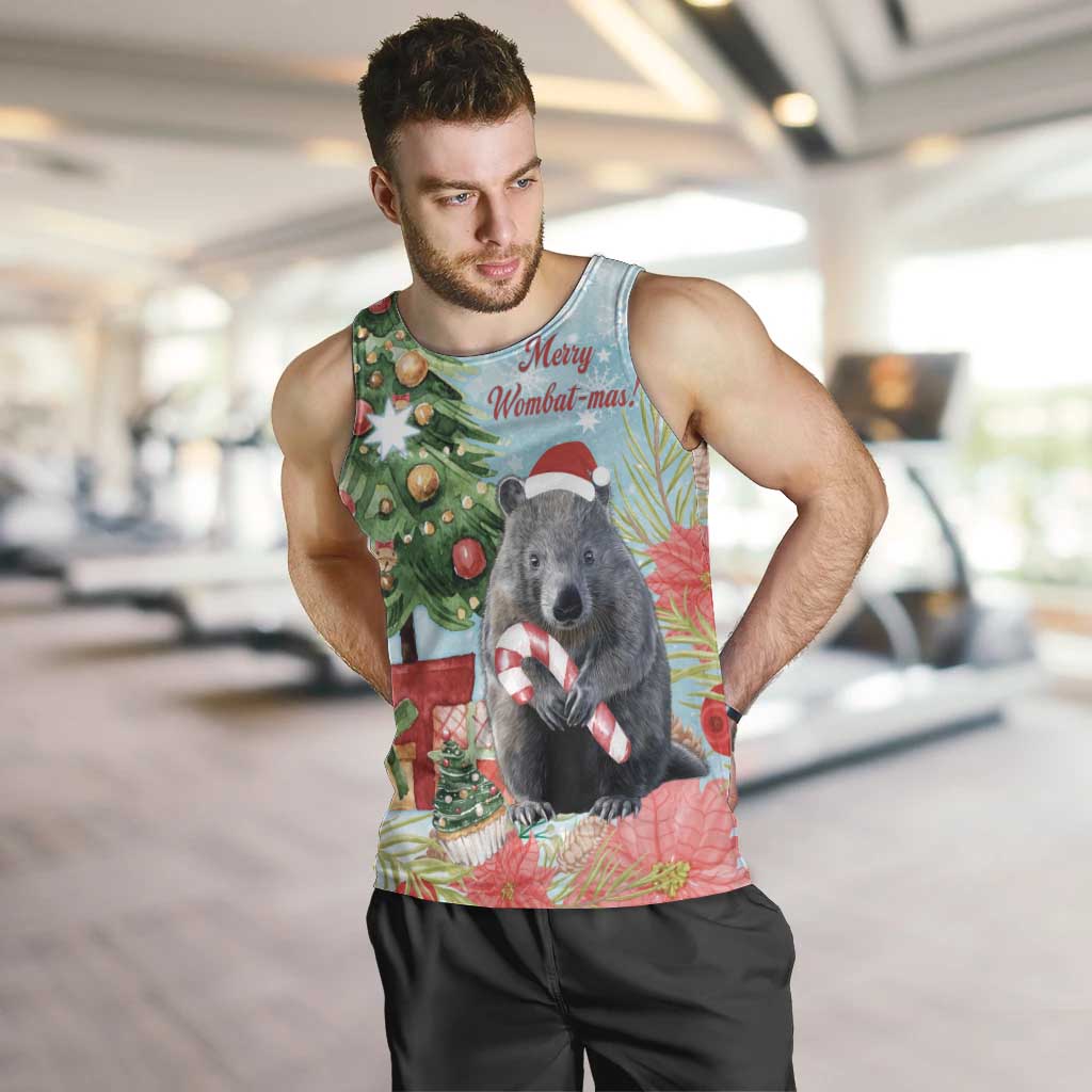 Australia Christmas Men Tank Top Merry Wombat-mas Watercolor Style