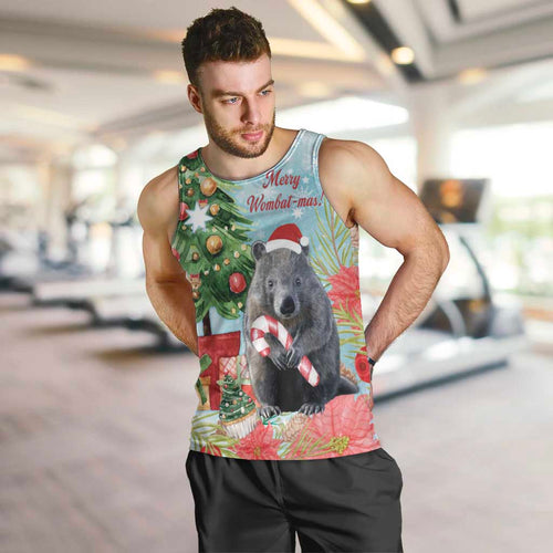 Australia Christmas Men Tank Top Merry Wombat-mas Watercolor Style