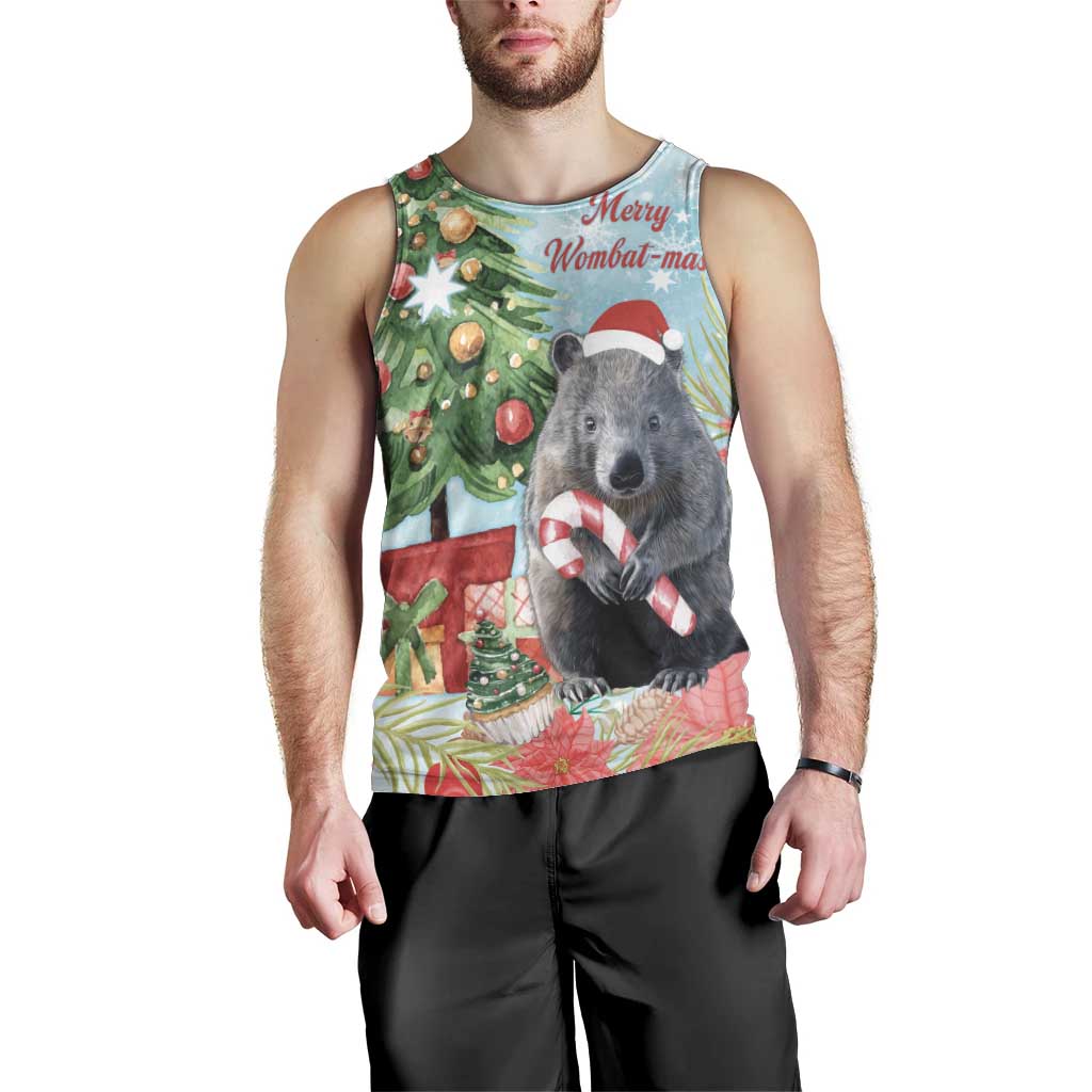 Australia Christmas Men Tank Top Merry Wombat-mas Watercolor Style