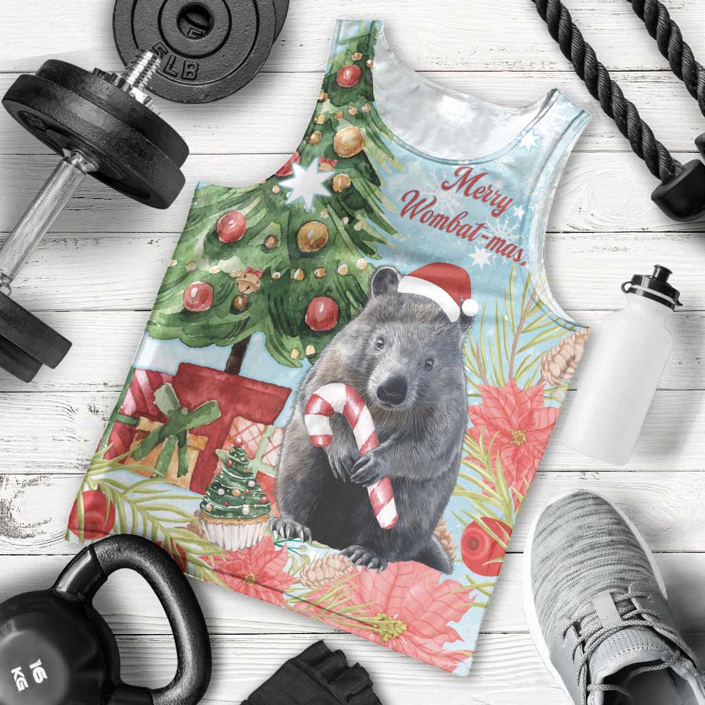Australia Christmas Men Tank Top Merry Wombat-mas Watercolor Style