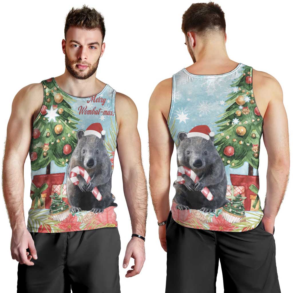 Australia Christmas Men Tank Top Merry Wombat-mas Watercolor Style