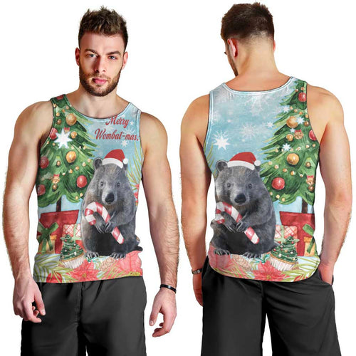 Australia Christmas Men Tank Top Merry Wombat-mas Watercolor Style
