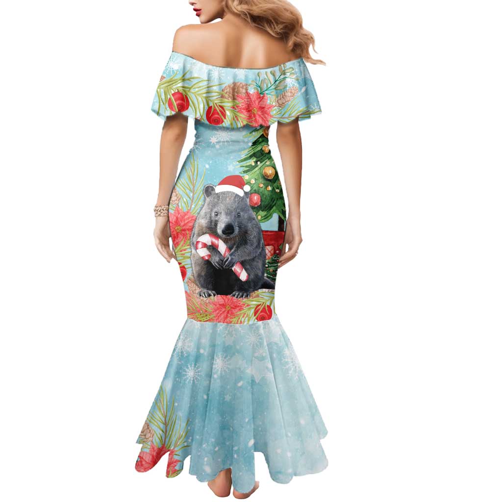 Australia Christmas Mermaid Dress Merry Wombat-mas Watercolor Style