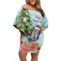 Australia Christmas Off Shoulder Short Dress Merry Wombat-mas Watercolor Style
