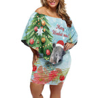 Australia Christmas Off Shoulder Short Dress Merry Wombat-mas Watercolor Style