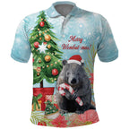 Australia Christmas Polo Shirt Merry Wombat-mas Watercolor Style
