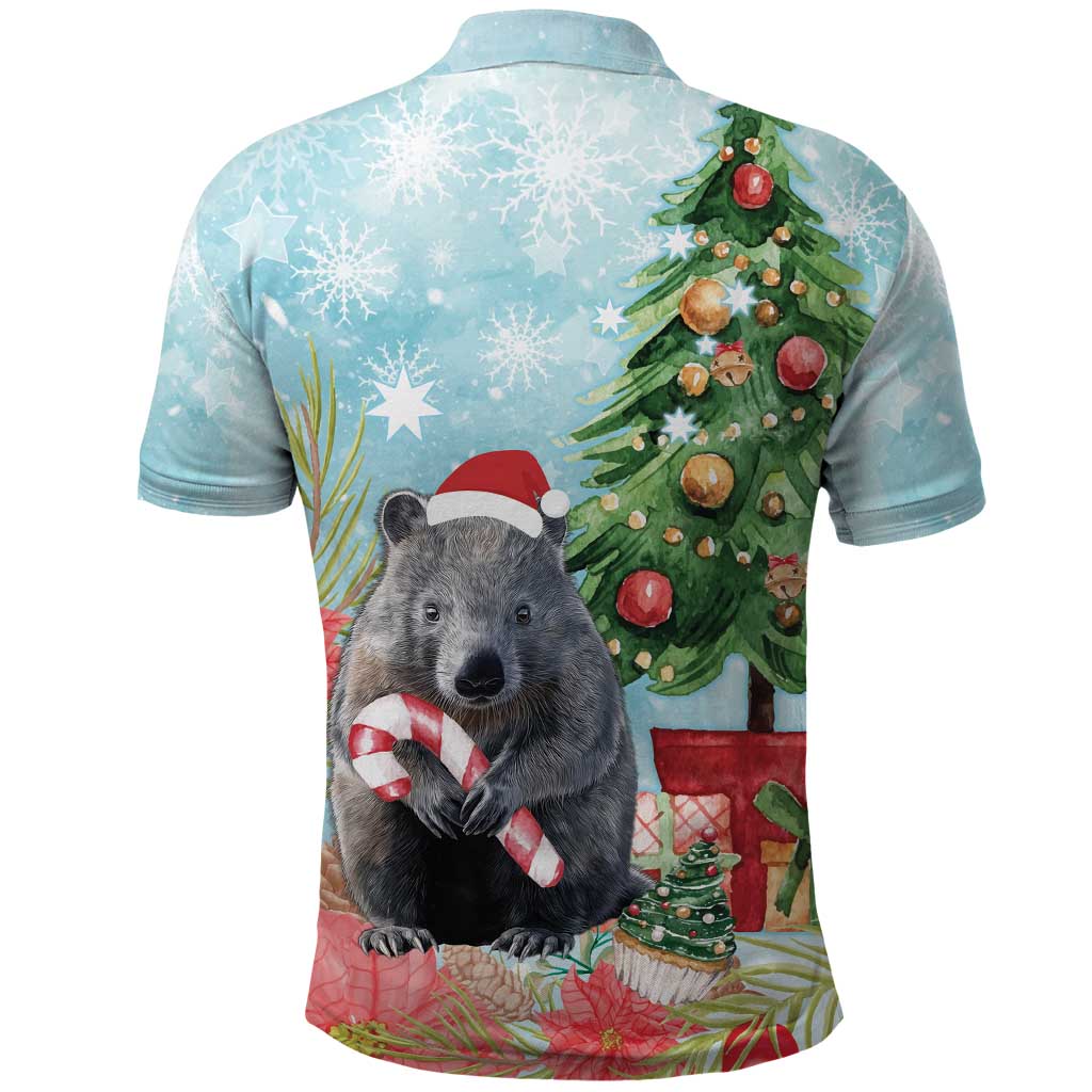 Australia Christmas Polo Shirt Merry Wombat-mas Watercolor Style