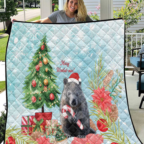 Australia Christmas Quilt Merry Wombat-mas Watercolor Style