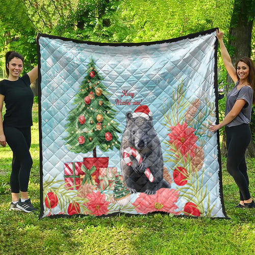 Australia Christmas Quilt Merry Wombat-mas Watercolor Style