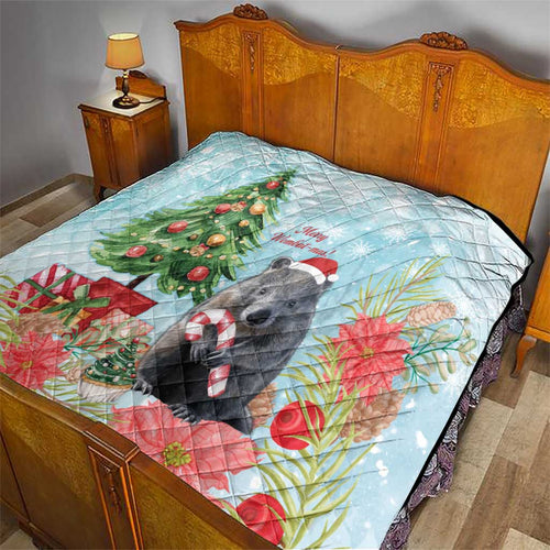 Australia Christmas Quilt Merry Wombat-mas Watercolor Style
