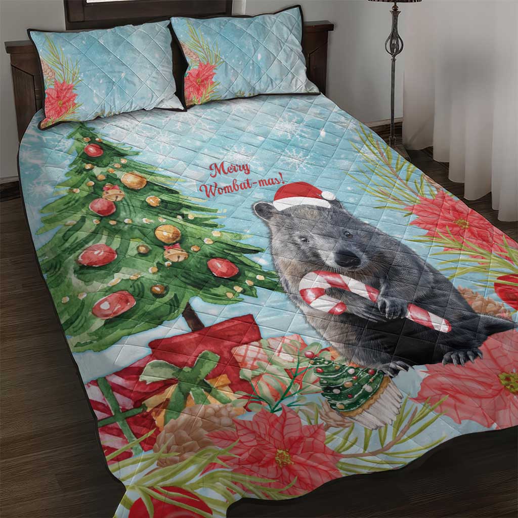 Australia Christmas Quilt Bed Set Merry Wombat-mas Watercolor Style