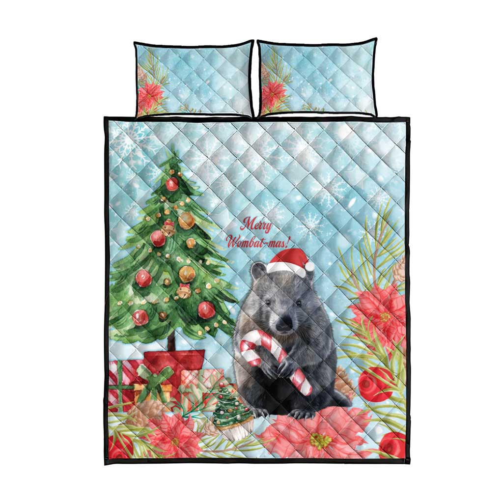 Australia Christmas Quilt Bed Set Merry Wombat-mas Watercolor Style