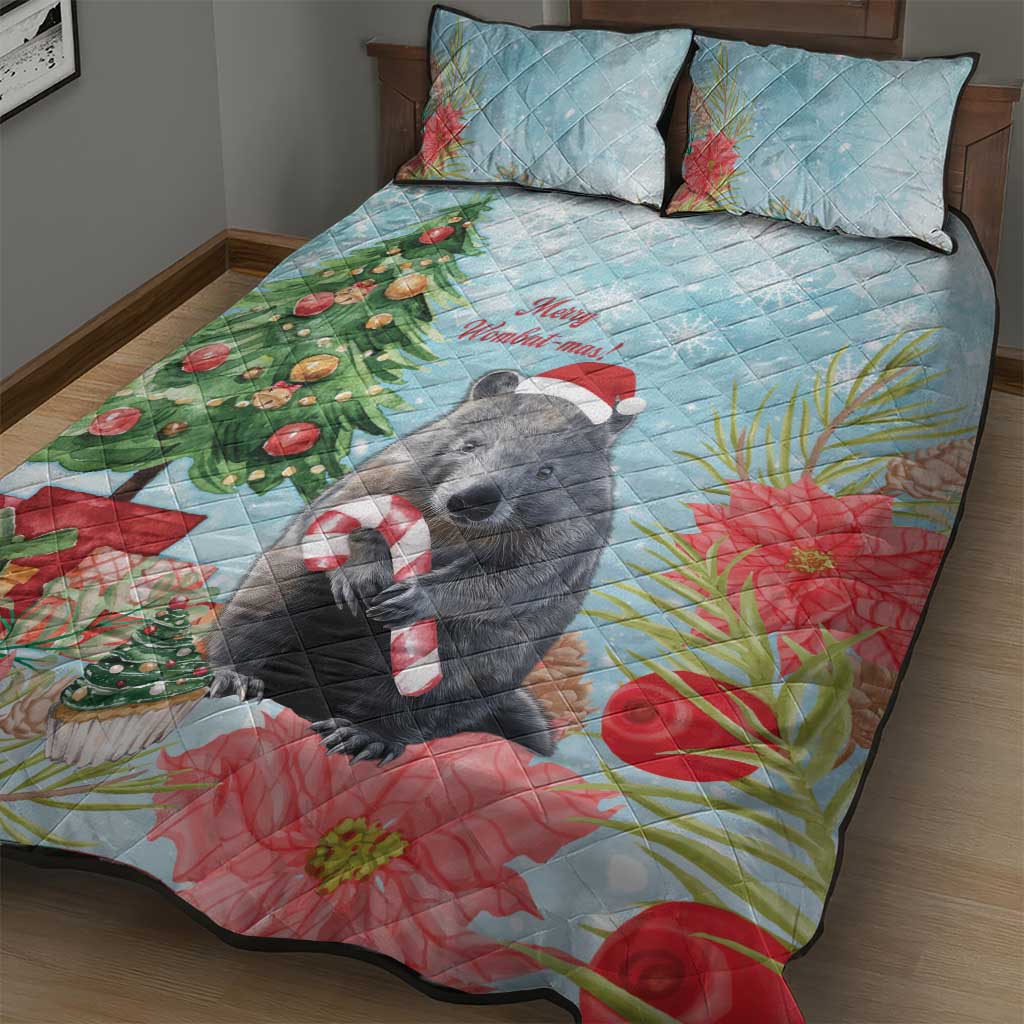 Australia Christmas Quilt Bed Set Merry Wombat-mas Watercolor Style