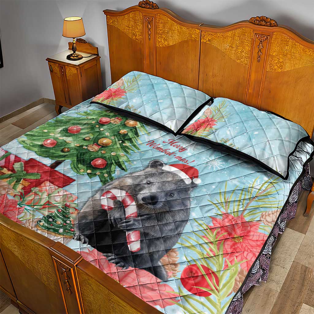 Australia Christmas Quilt Bed Set Merry Wombat-mas Watercolor Style
