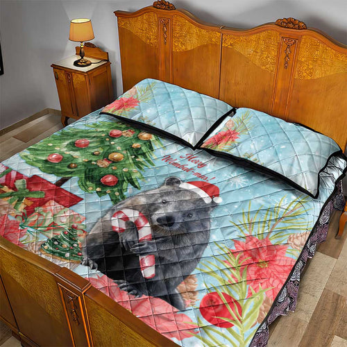 Australia Christmas Quilt Bed Set Merry Wombat-mas Watercolor Style