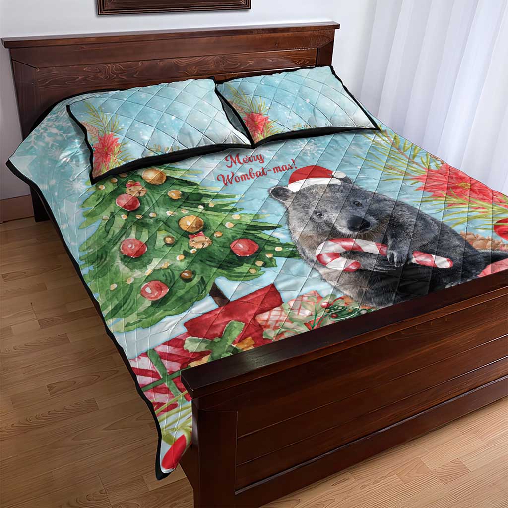 Australia Christmas Quilt Bed Set Merry Wombat-mas Watercolor Style