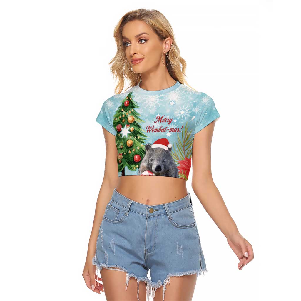 Australia Christmas Raglan Cropped T Shirt Merry Wombat-mas Watercolor Style