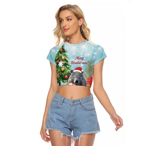 Australia Christmas Raglan Cropped T Shirt Merry Wombat-mas Watercolor Style