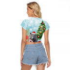 Australia Christmas Raglan Cropped T Shirt Merry Wombat-mas Watercolor Style