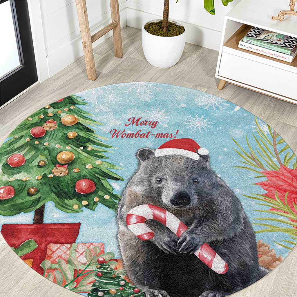 Australia Christmas Round Carpet Merry Wombat-mas Watercolor Style