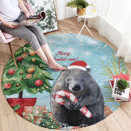 Australia Christmas Round Carpet Merry Wombat-mas Watercolor Style