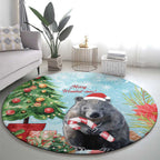 Australia Christmas Round Carpet Merry Wombat-mas Watercolor Style